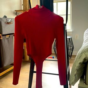 Red turtleneck body suit super sexy